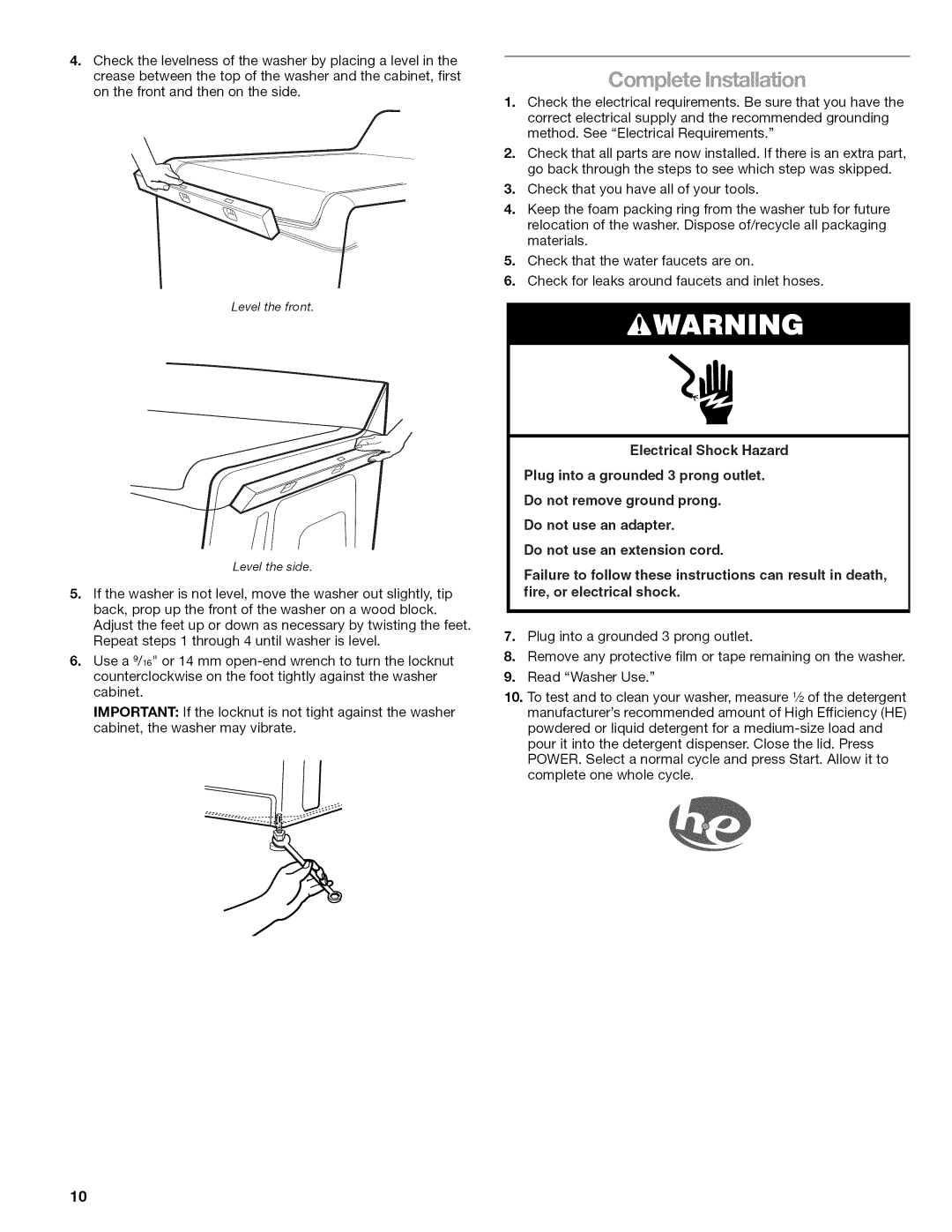 Kenmore W10026626B manual Plug into a grounded 3 prong outlet 