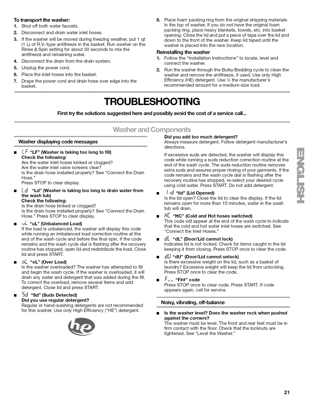 Kenmore W10026626B manual Troubleshooting 