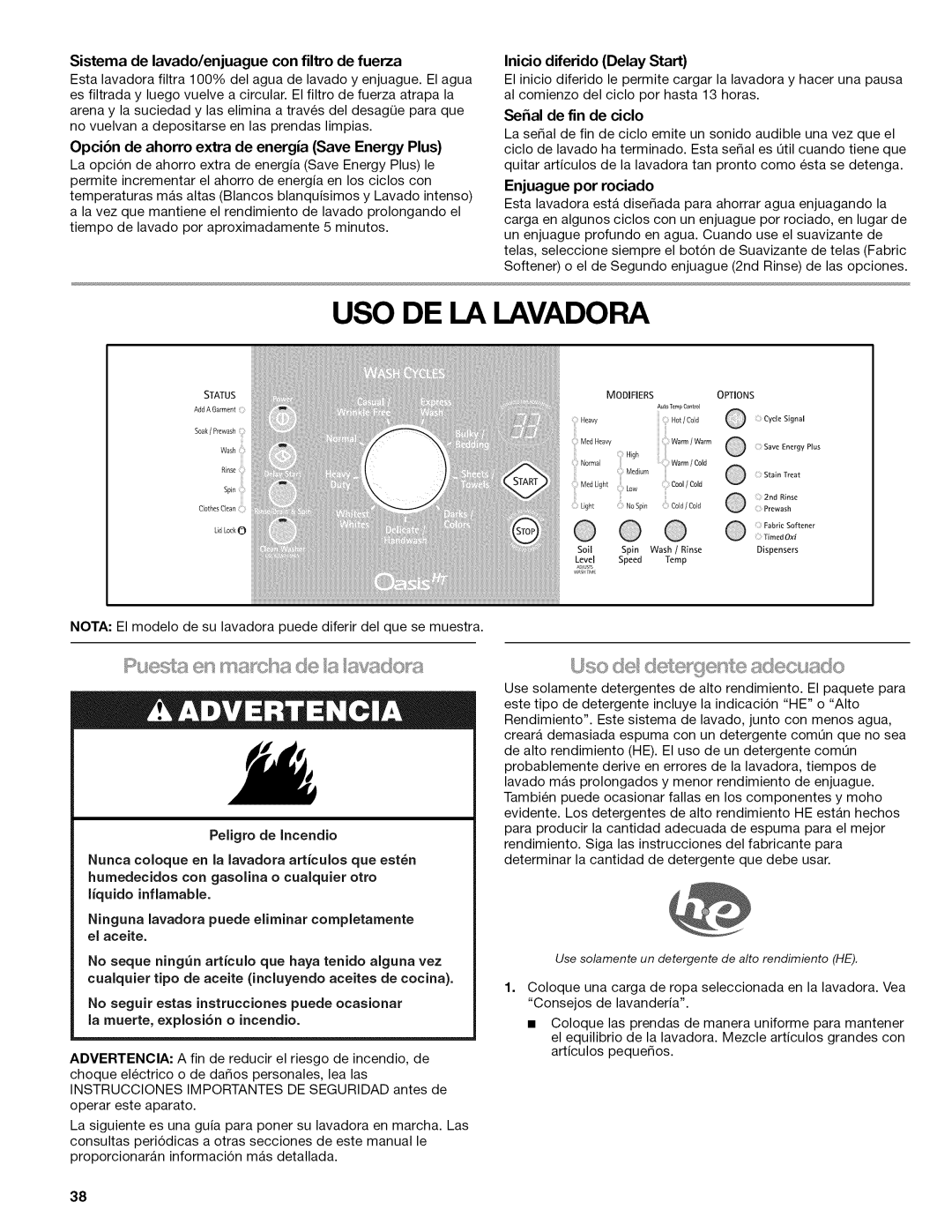 Kenmore W10026626B manual USO DE LA Lavadora, Use de d@@x0ente adecusdo, Sistema de lavado/enjuague con filtro de fuerza 