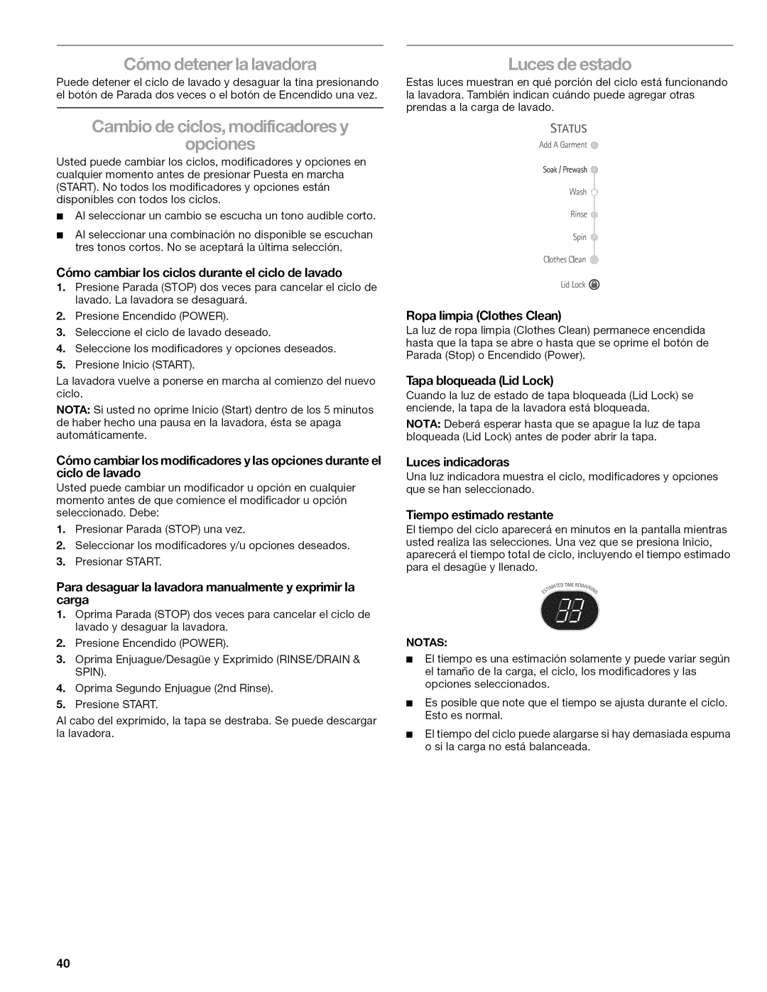 Kenmore W10026626B manual Notas 