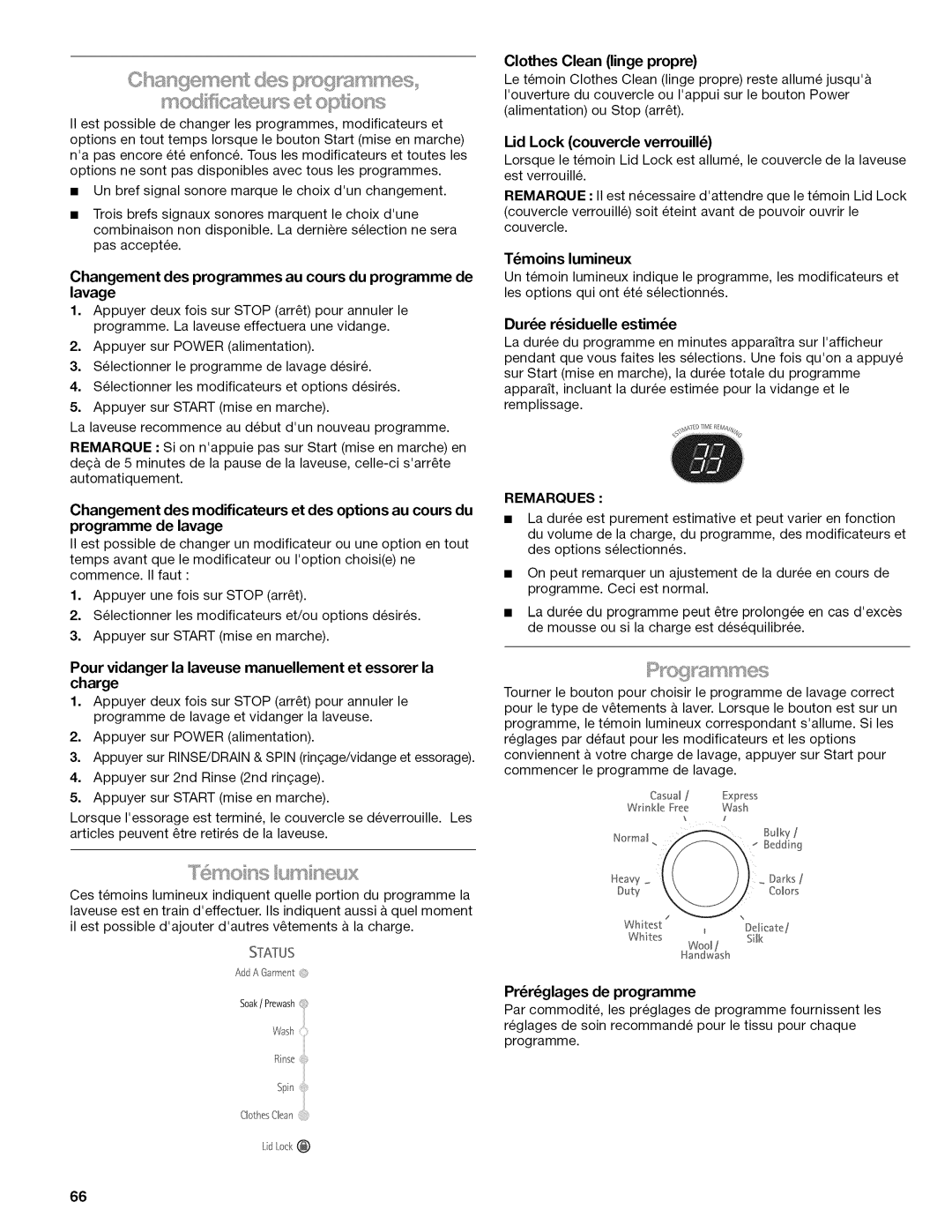 Kenmore W10026626B manual Remarques 