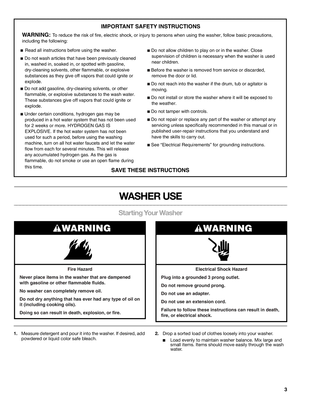 Kenmore W10026670A manual Important Safety Instructions 