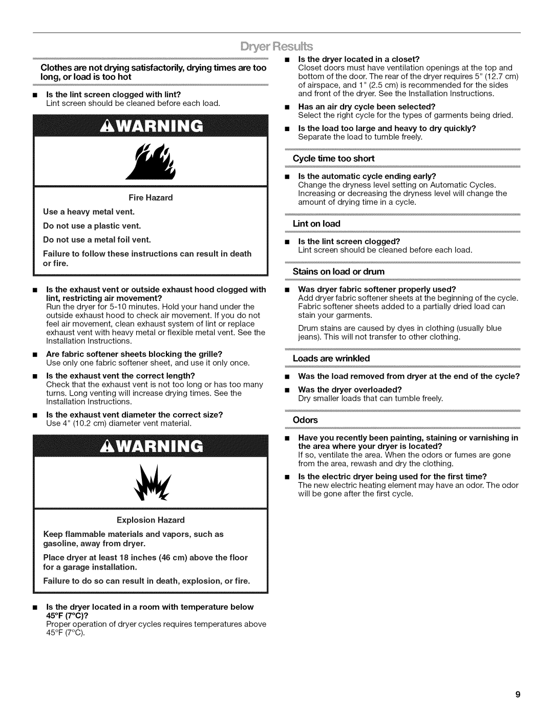 Kenmore W10034880B manual Lint on load 