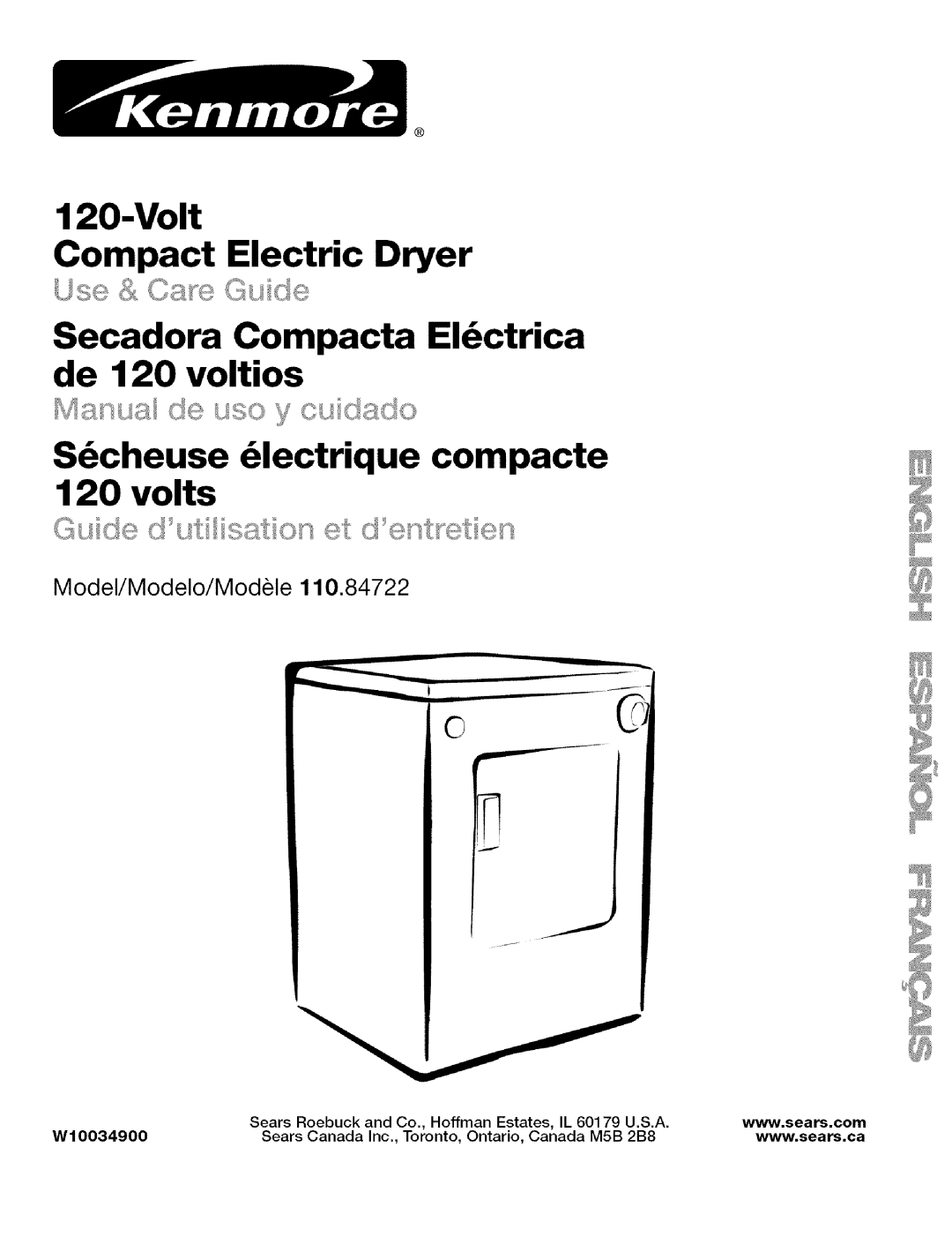 Kenmore w10034900 manual Model/Modelo/Modele, W10034900 