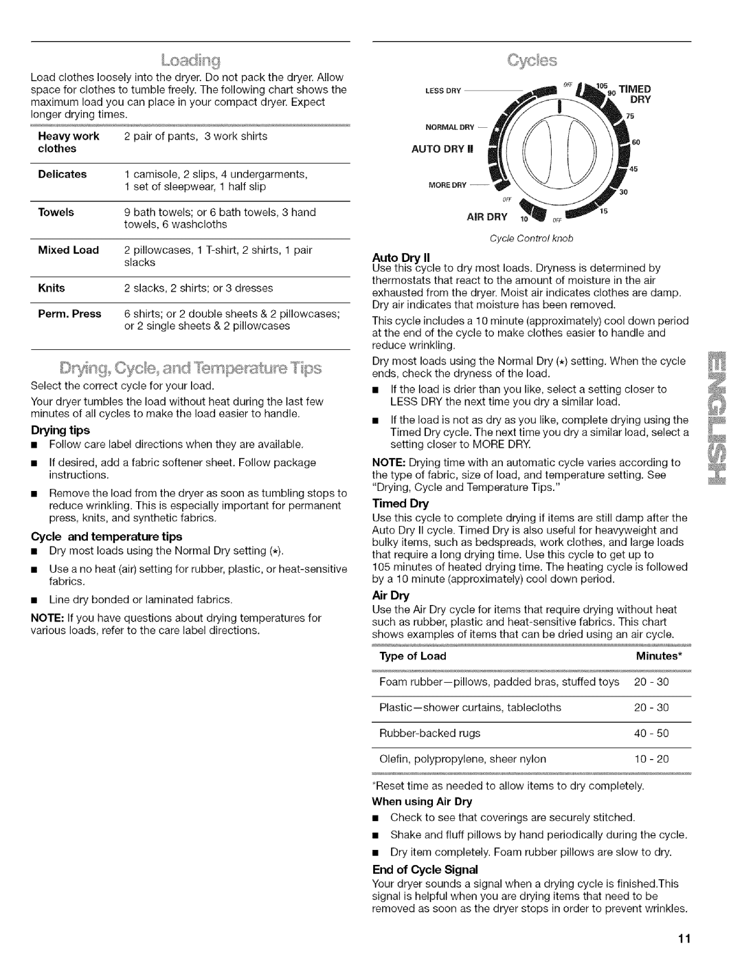 Kenmore w10034900 manual Timed, Dry, Auto DRY 