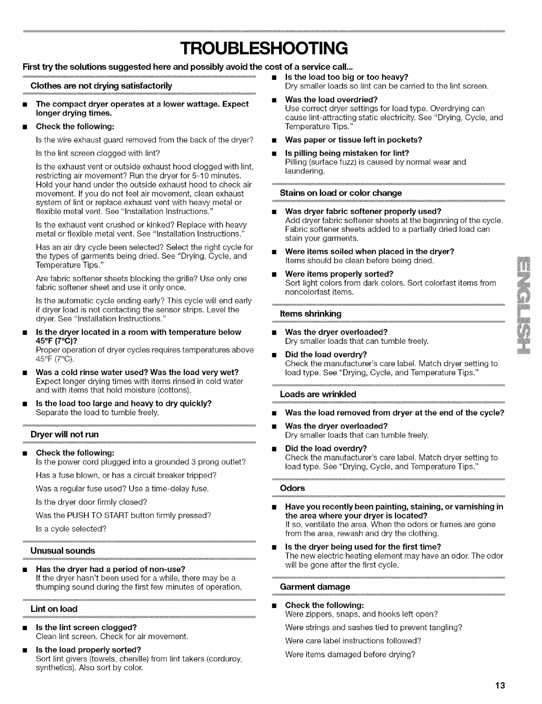 Kenmore w10034900 manual Troubleshooting 