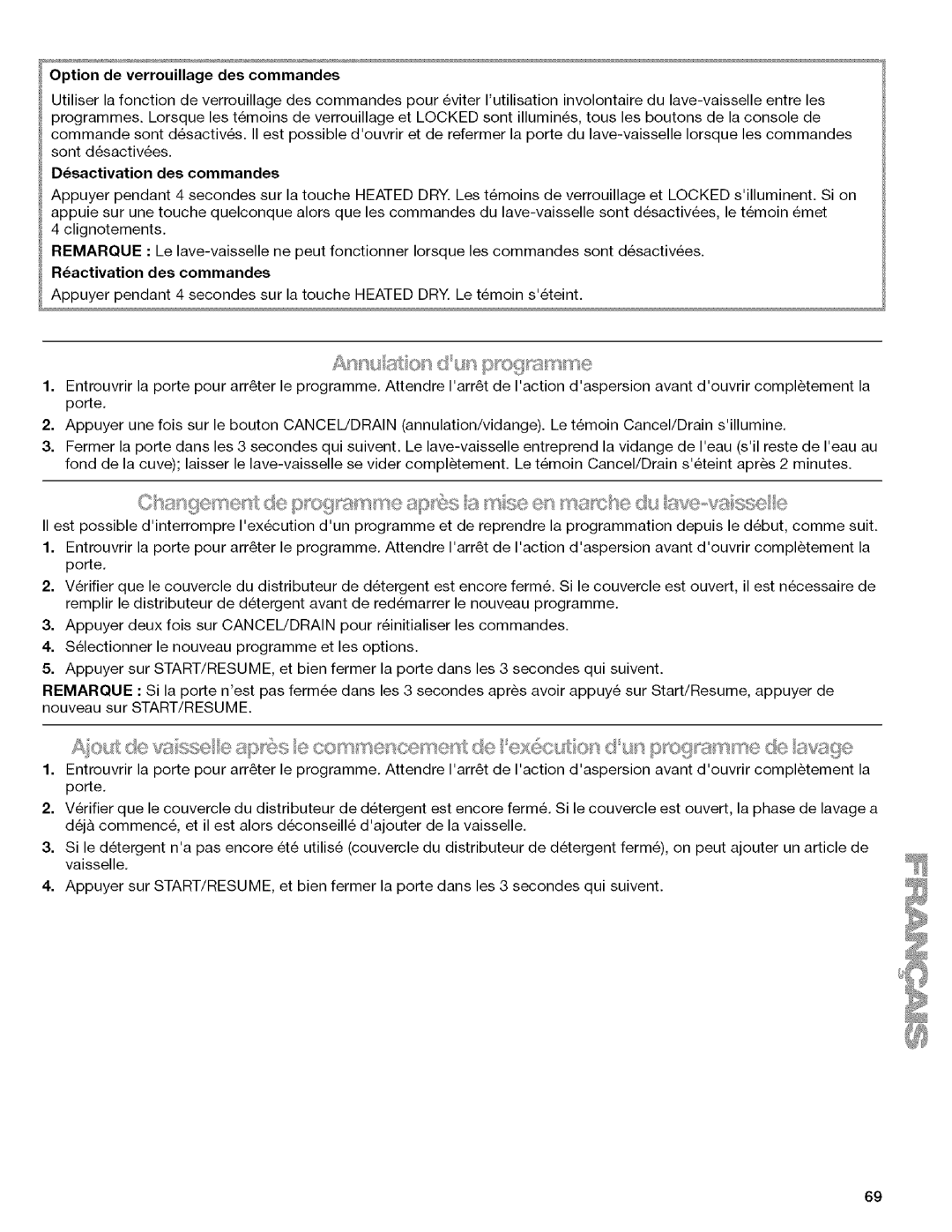 Kenmore 665.1316, W10082930A Option de verrouillage des commandes, Dsactivation des commandes, Ractivation des commandes 