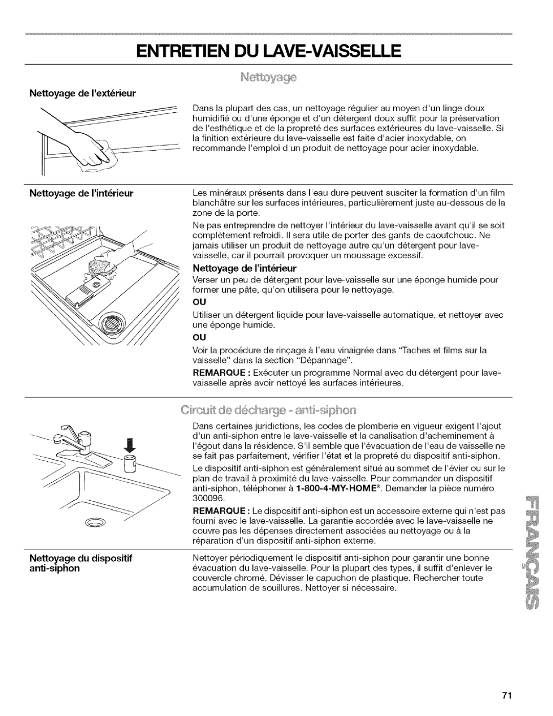 Kenmore W10082930A, 665.13163K701, 665.13169K702, 665.13163K703 manual Entretien DU LAVE-VAISSELLE, Nettoyage de Iintrieur 