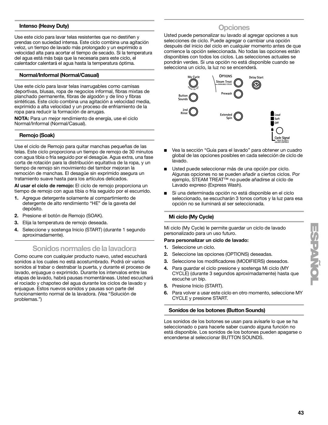 Kenmore W10133487A manual Sonidos normales de la lavadora 