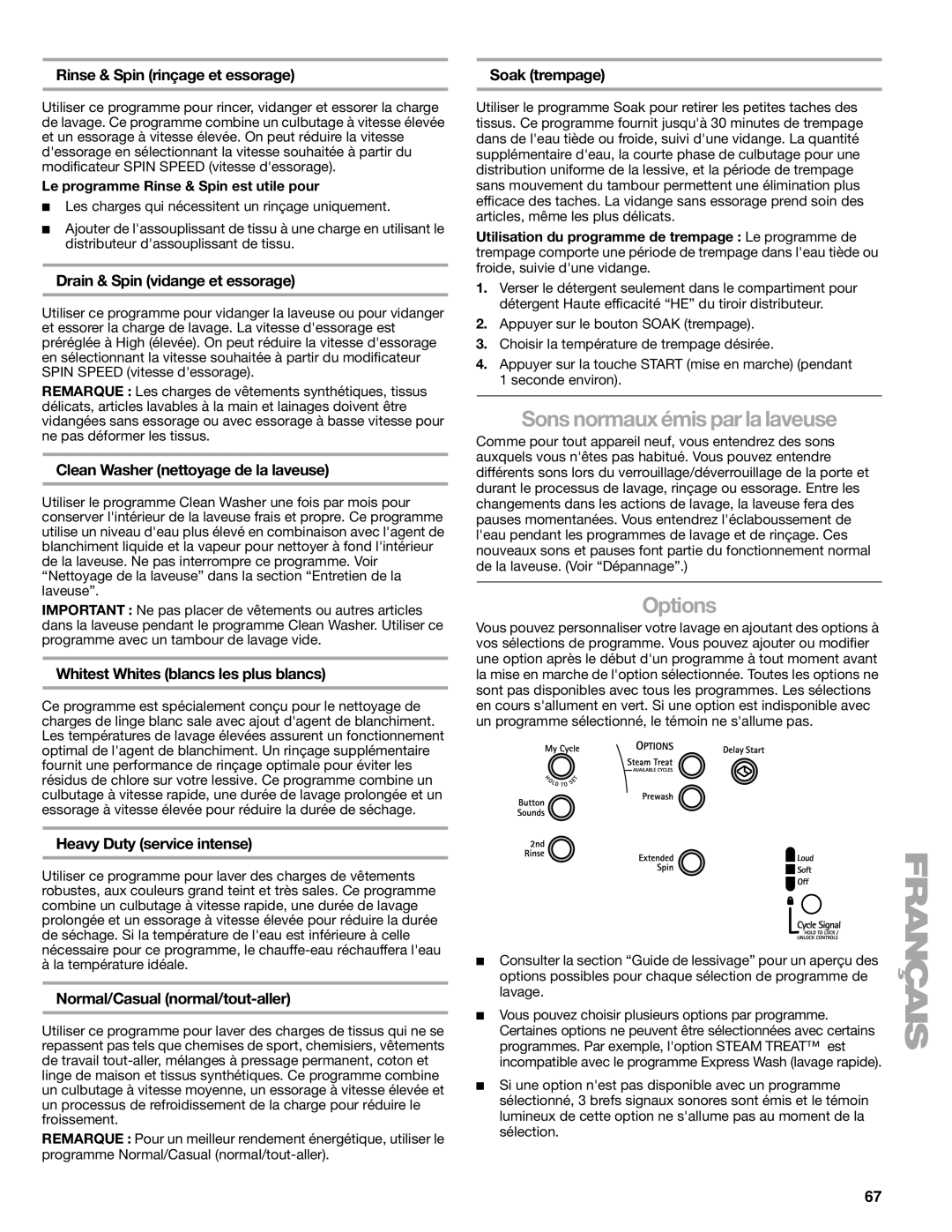 Kenmore W10133487A manual Sons normaux émis par la laveuse 