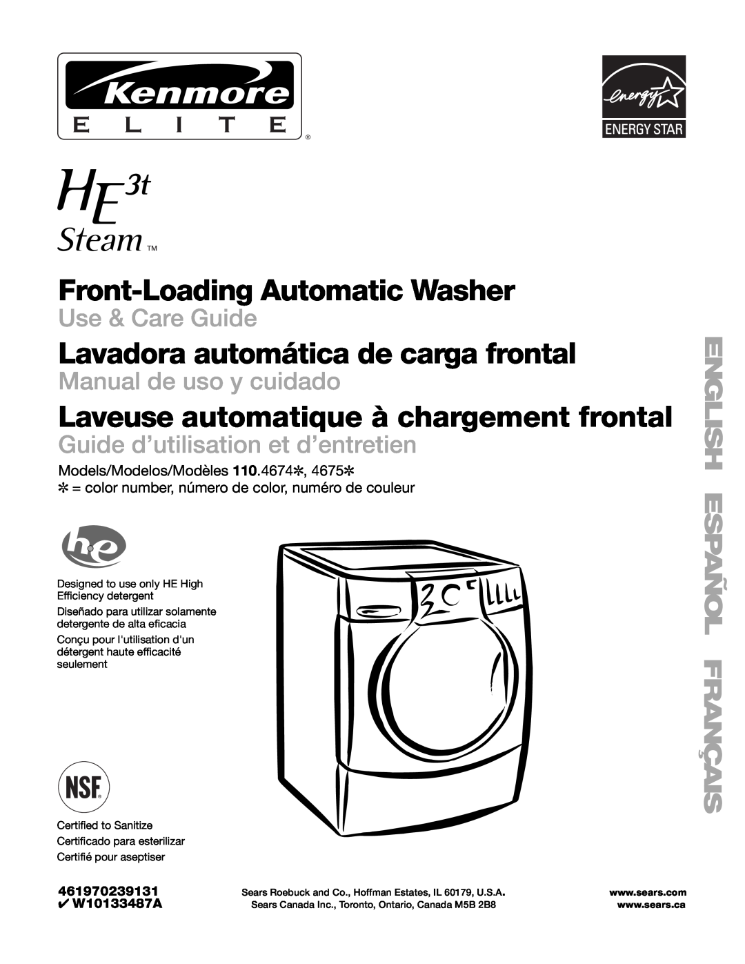 Kenmore W10133487A manual 461970239131, Front-Loading Automatic Washer, Lavadora automática de carga frontal 