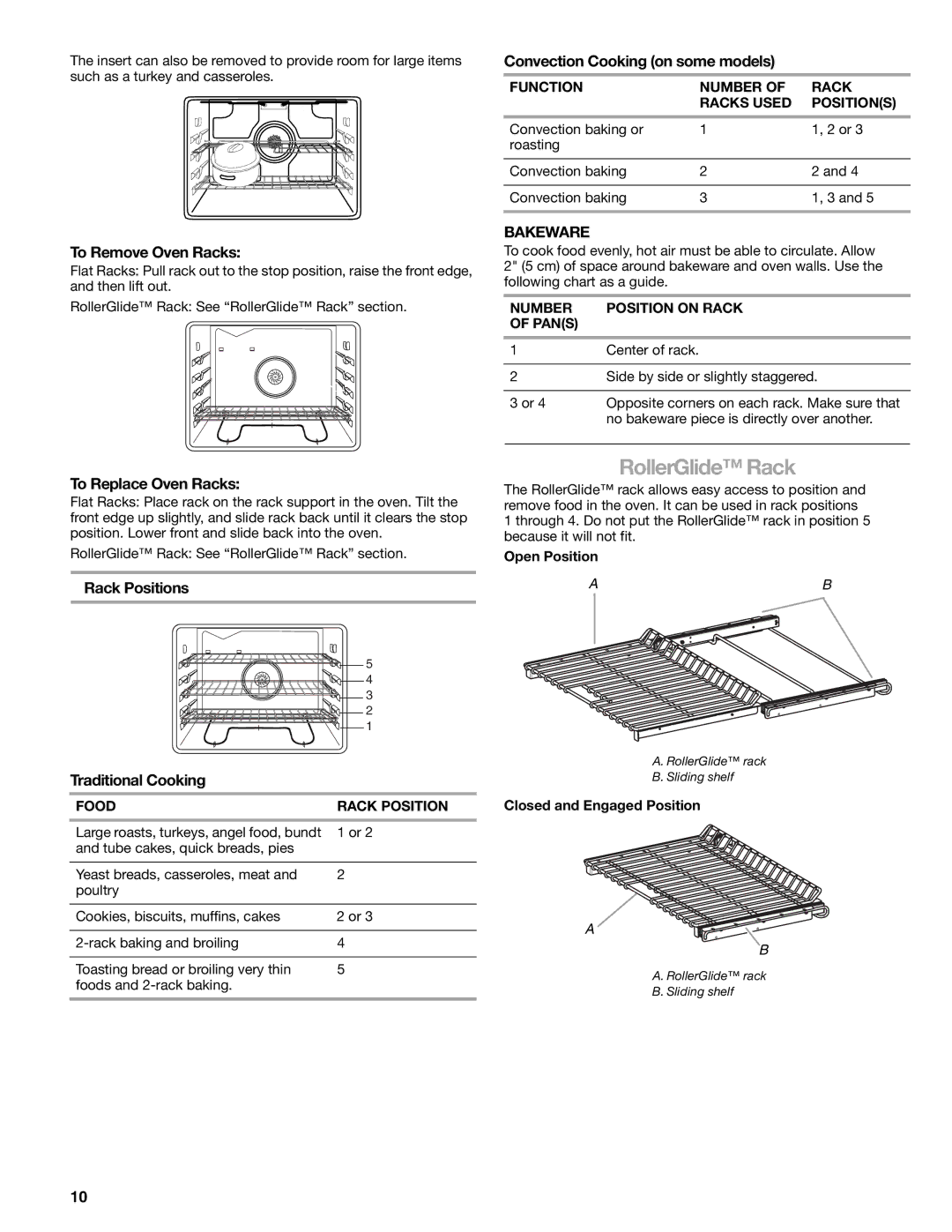 Kenmore W10166292A, 66578002700 manual RollerGlide Rack, Bakeware 