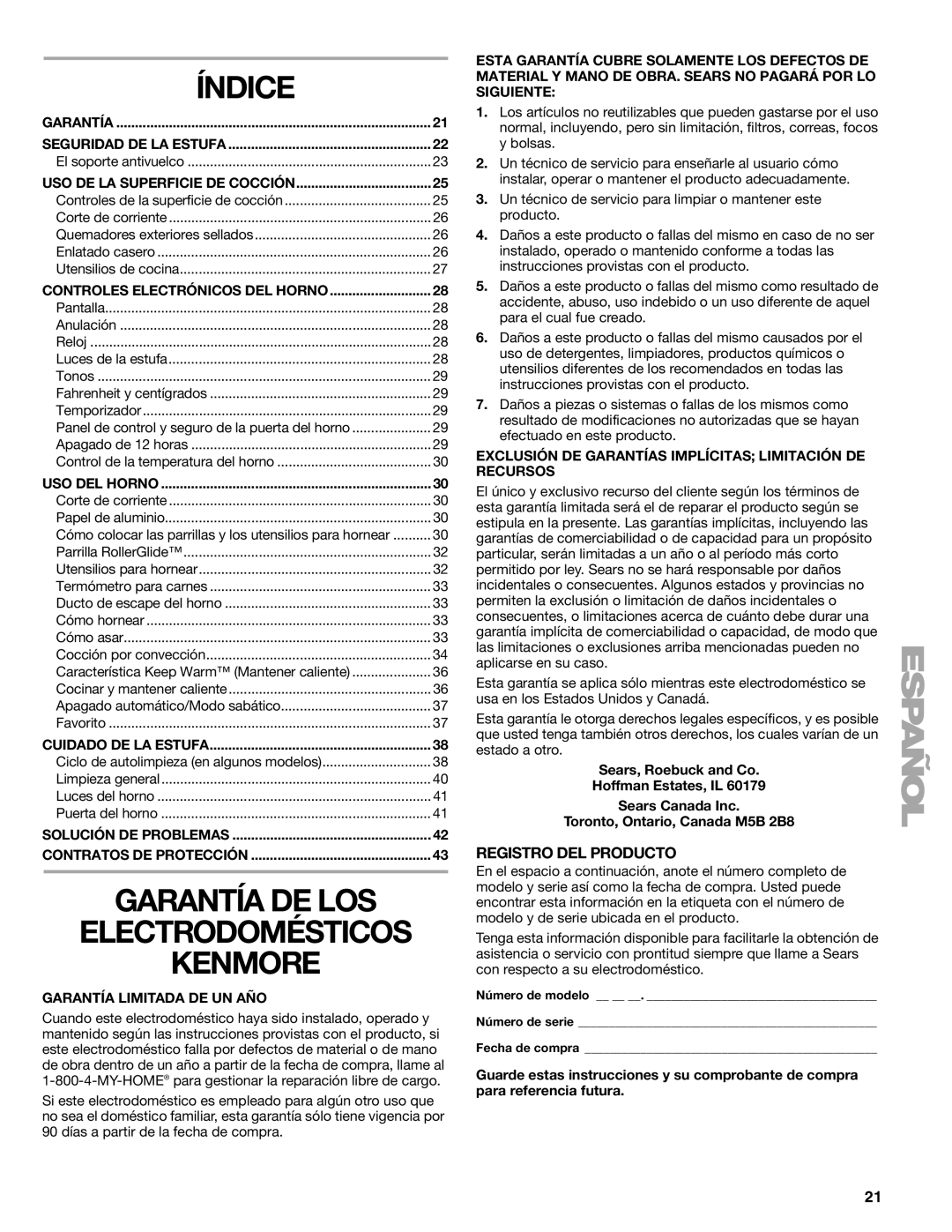 Kenmore 66578002700, W10166292A manual Registro DEL Producto 