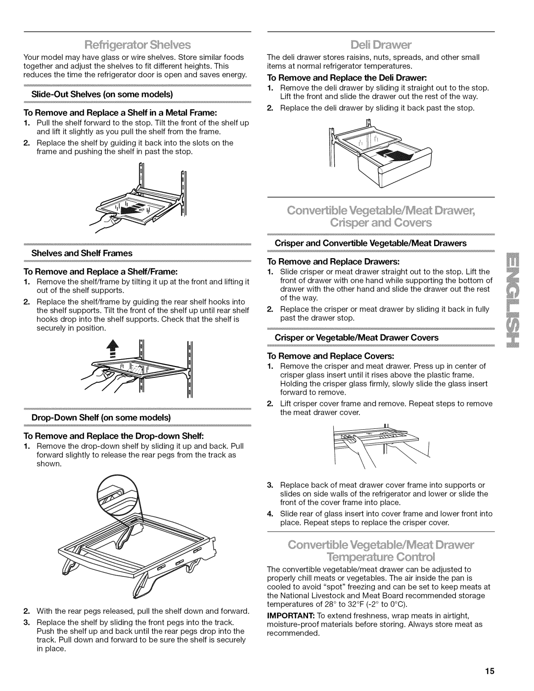 Kenmore W10215709A manual Shelves and Shelf Frames, 0Y£O, To Remove and Replace a Shelf in a Metal Frame 