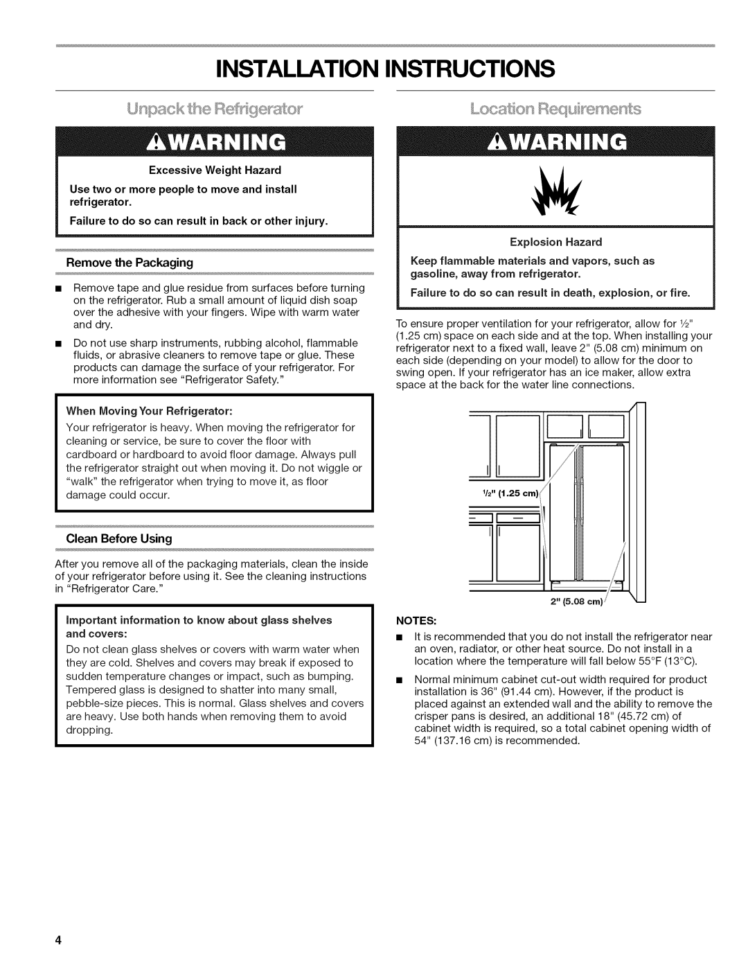 Kenmore W10215709A manual Installation Instructions, Remove the Packaging, 08 cm 