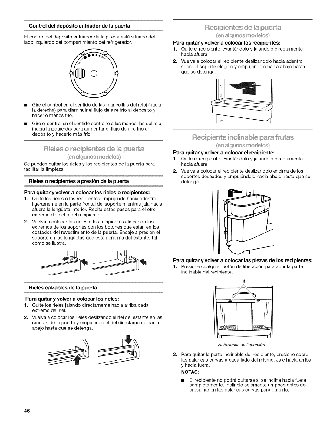 Kenmore W10215709A manual Rec p e s£es de a pue /a, Rec p entenc /s@be, Rieles calzables de la puerta 