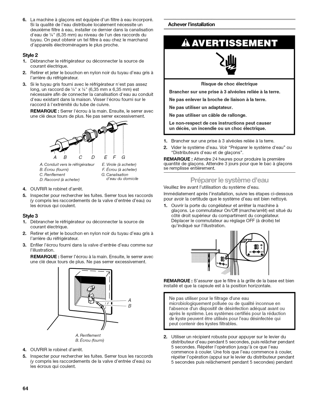 Kenmore W10215709A manual Achever Iinstallation 