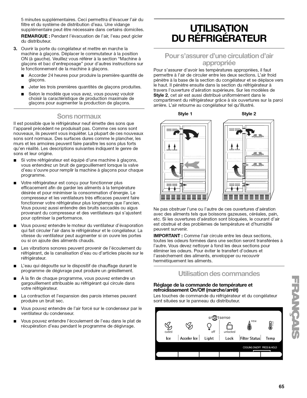 Kenmore W10215709A manual Utilisation DU RI Frigi Rateur, Lji s8ilo des c 