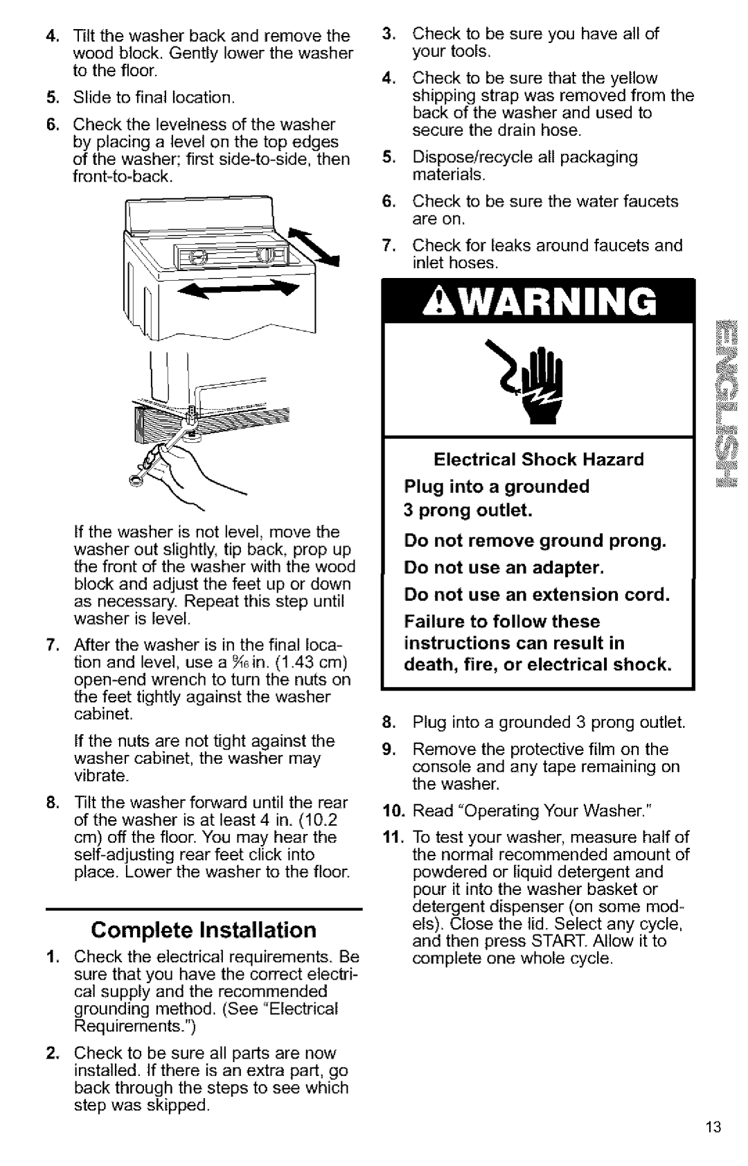 Kenmore Washer owner manual Slidetofinallocation, Complete Installation 