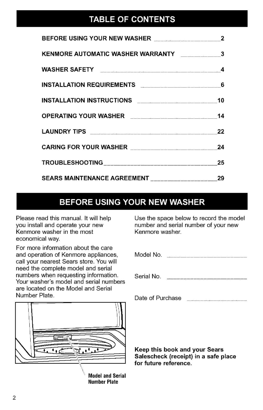 Kenmore Washer owner manual 