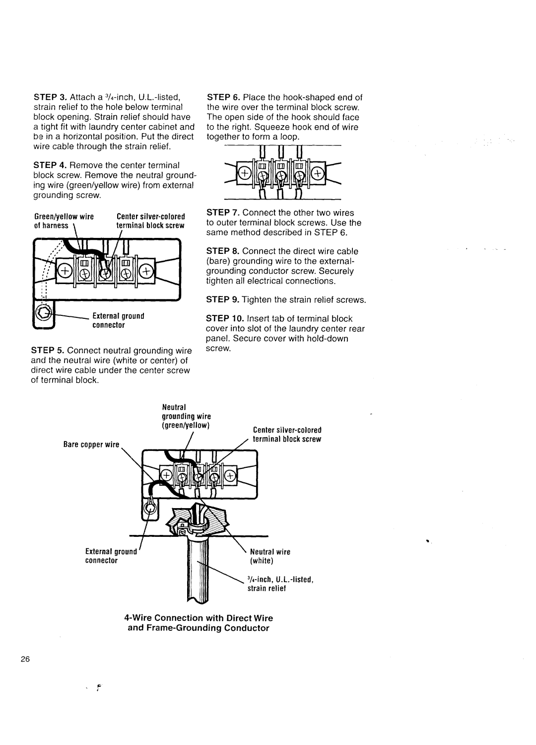 Kenmore Washer/Dryer owner manual GreenP/ellowwire, Harness, Terminalblockscrew Barecopperwire 