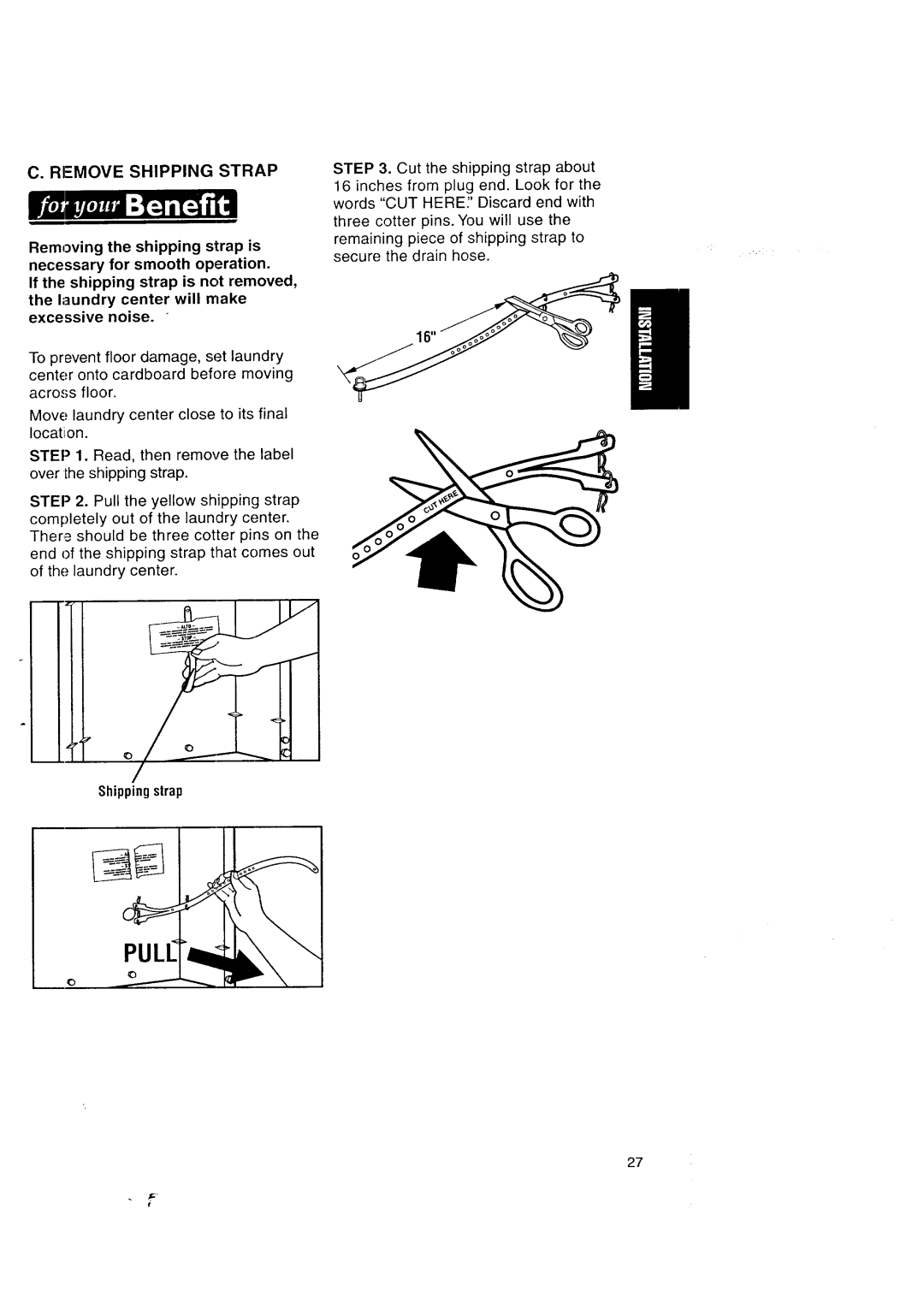 Kenmore Washer/Dryer owner manual RI--MOVE Shipping Strap, Shippingstrap 