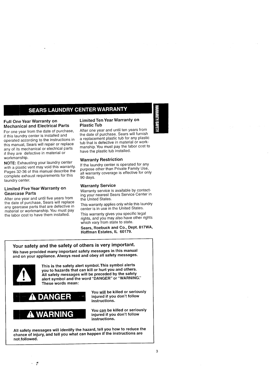 Kenmore Washer/Dryer owner manual Your safety and the safety of others is very important 