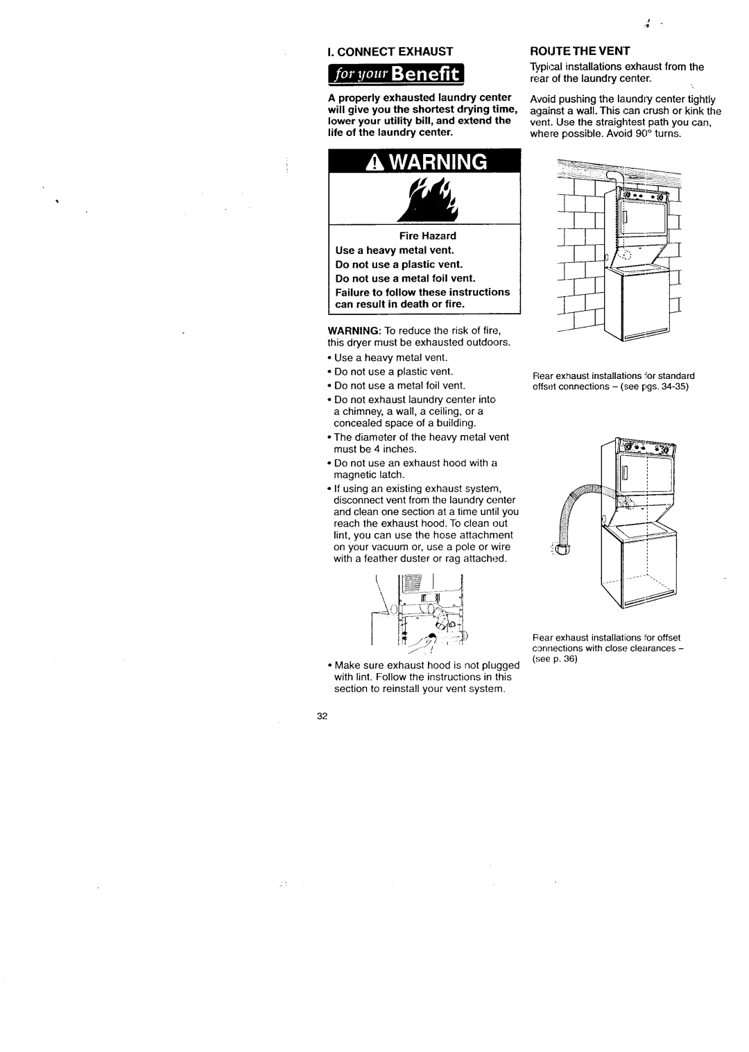 Kenmore Washer/Dryer owner manual IIt,Jmeu,rJ,,, i T,N, Connect Exhaust, Route TH E Vent 