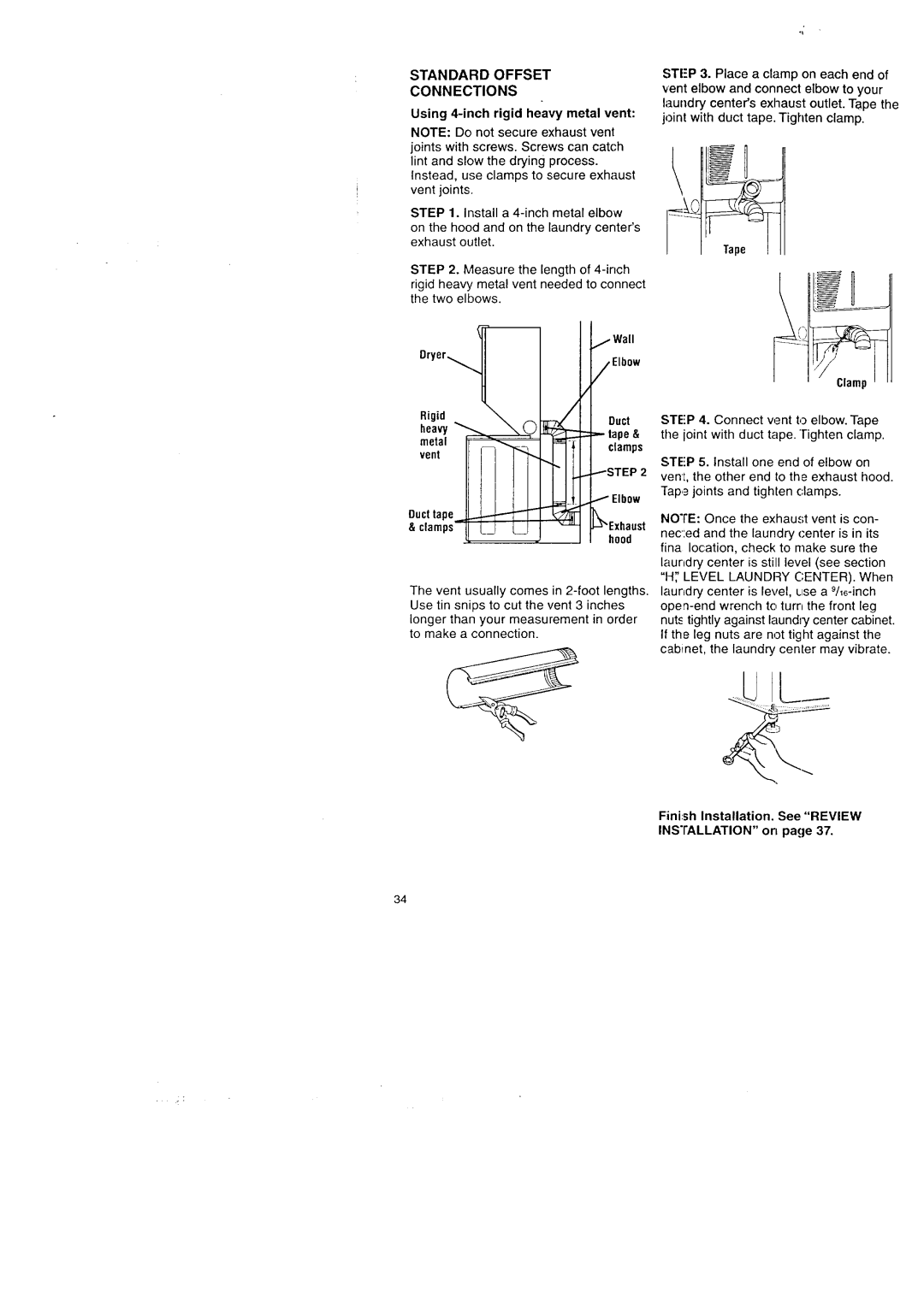 Kenmore Washer/Dryer owner manual Standard Offset Connections, Step 