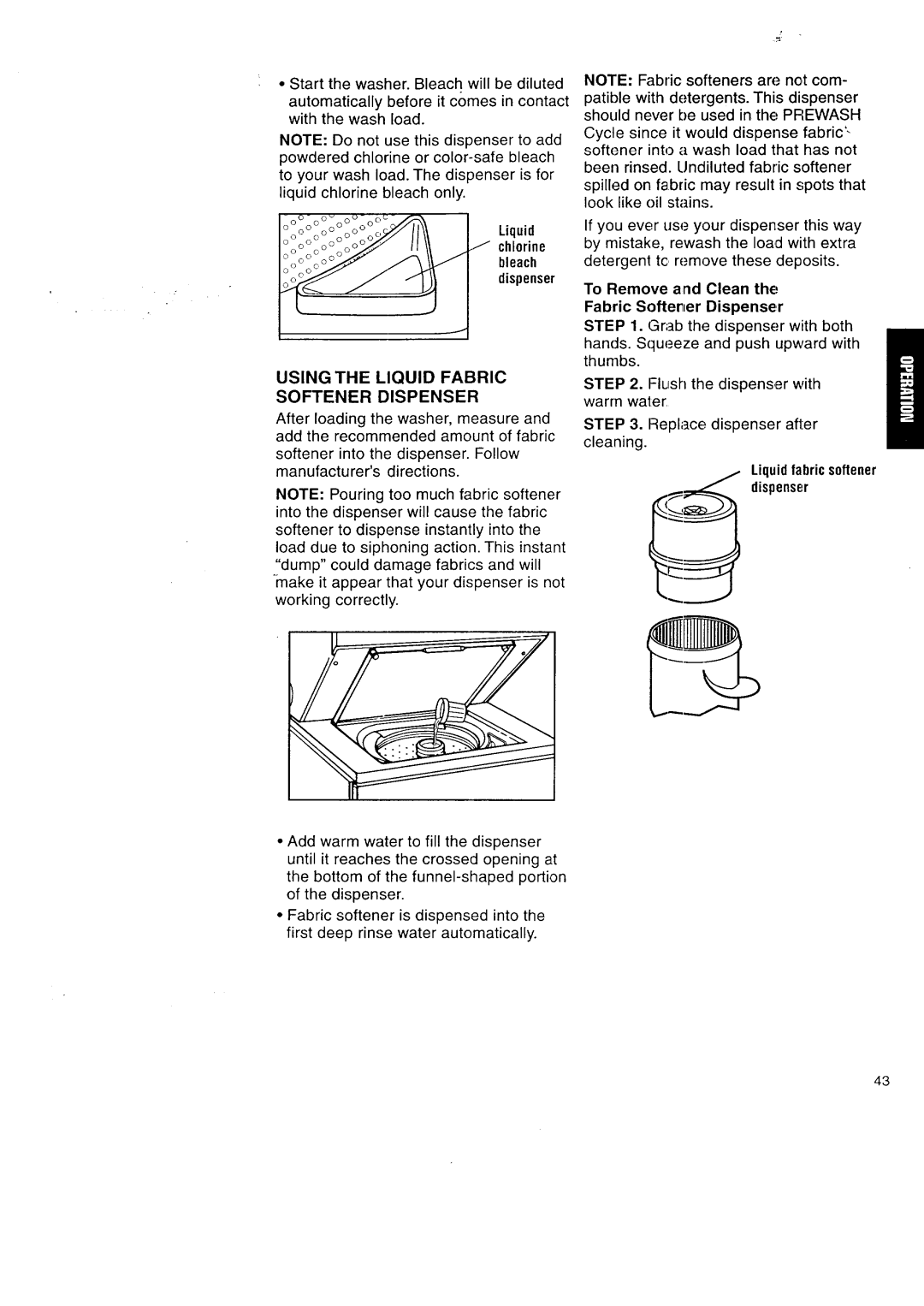 Kenmore Washer/Dryer owner manual Using the Liquid Fabric Softener Dispenser 