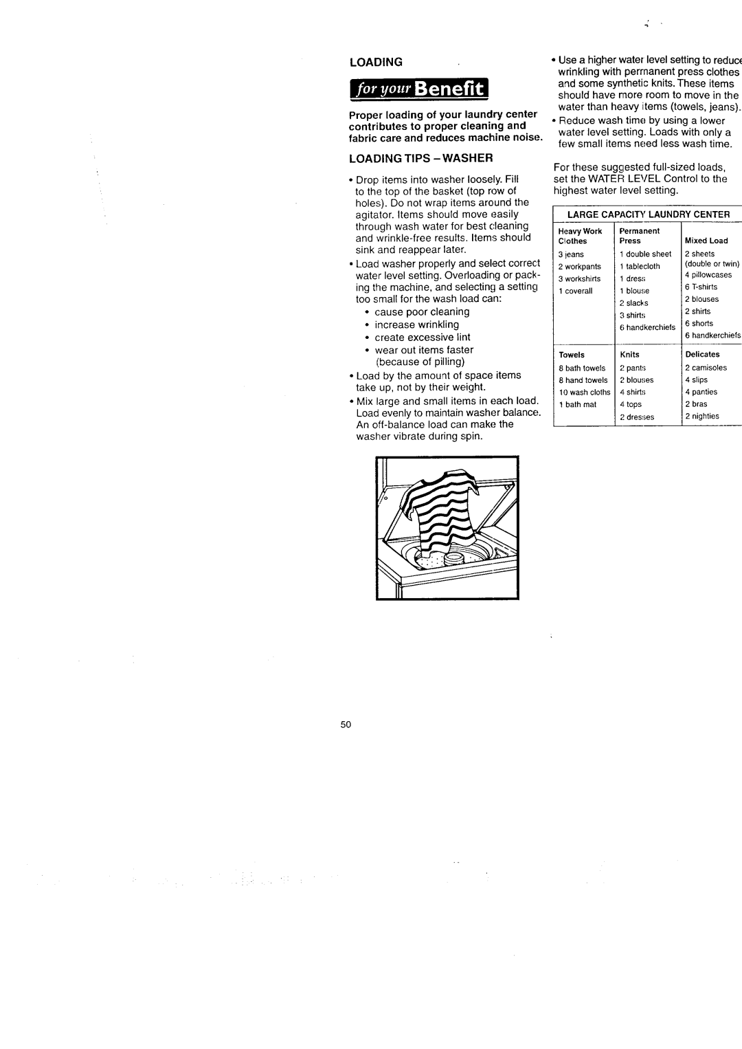 Kenmore Washer/Dryer owner manual Loading Tips Washer 