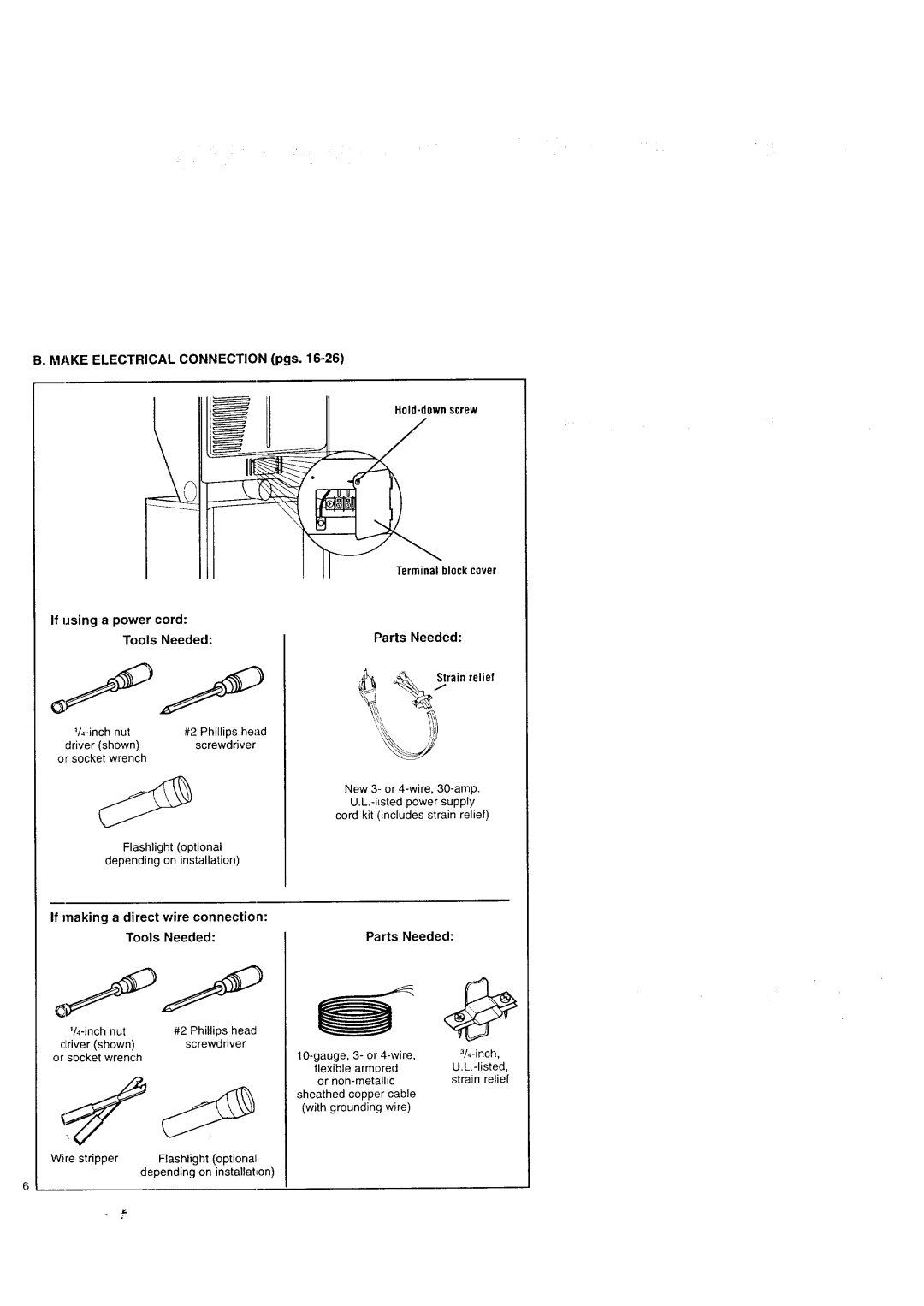 Kenmore Washer/Dryer owner manual Parts Needed, If making a direct wire connection Tools Needed 