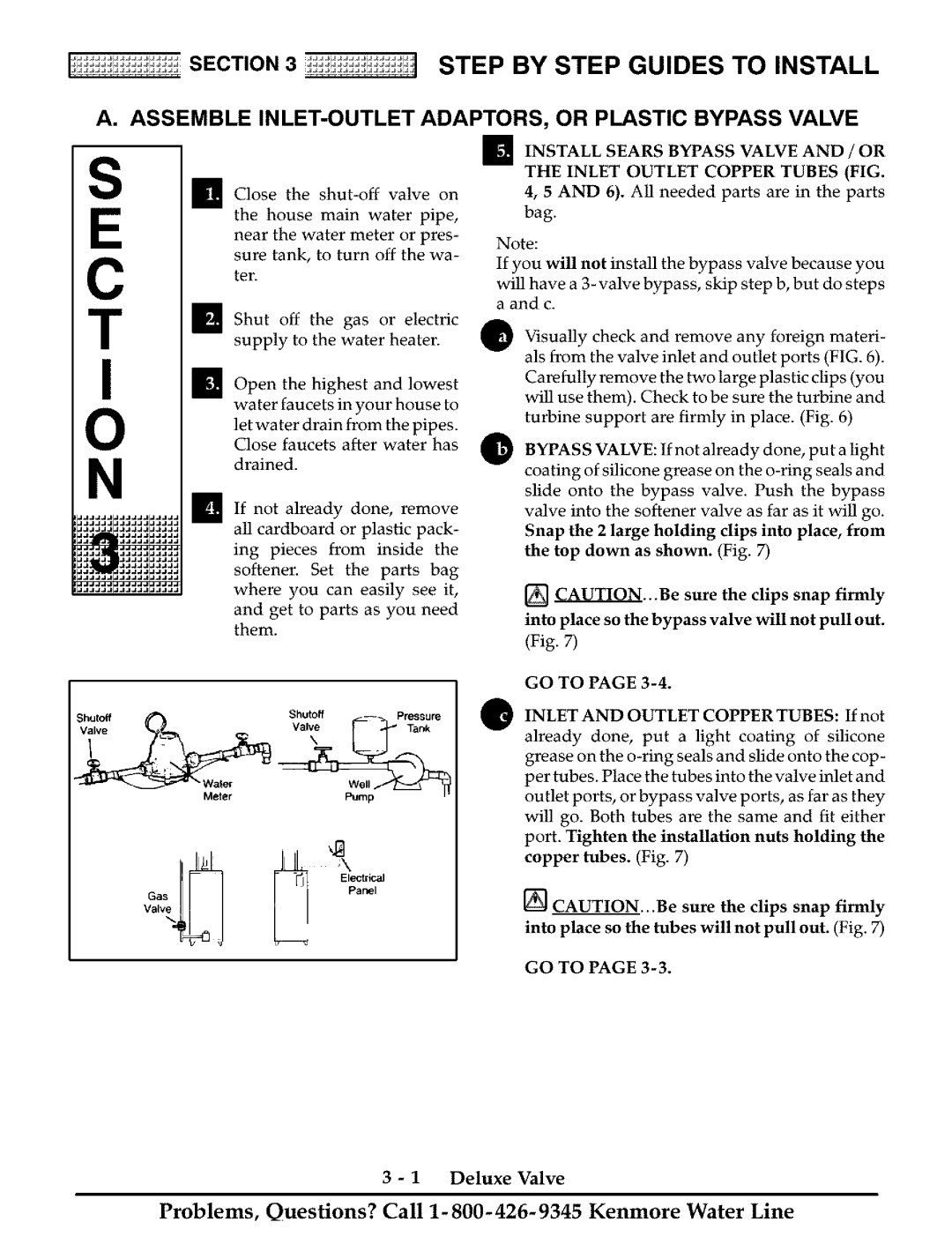 Kenmore Water System Step by Step Guides to Install, Assemble INLET-OUTLET ADAPTORS, or Plastic Bypass Valve, GO to 