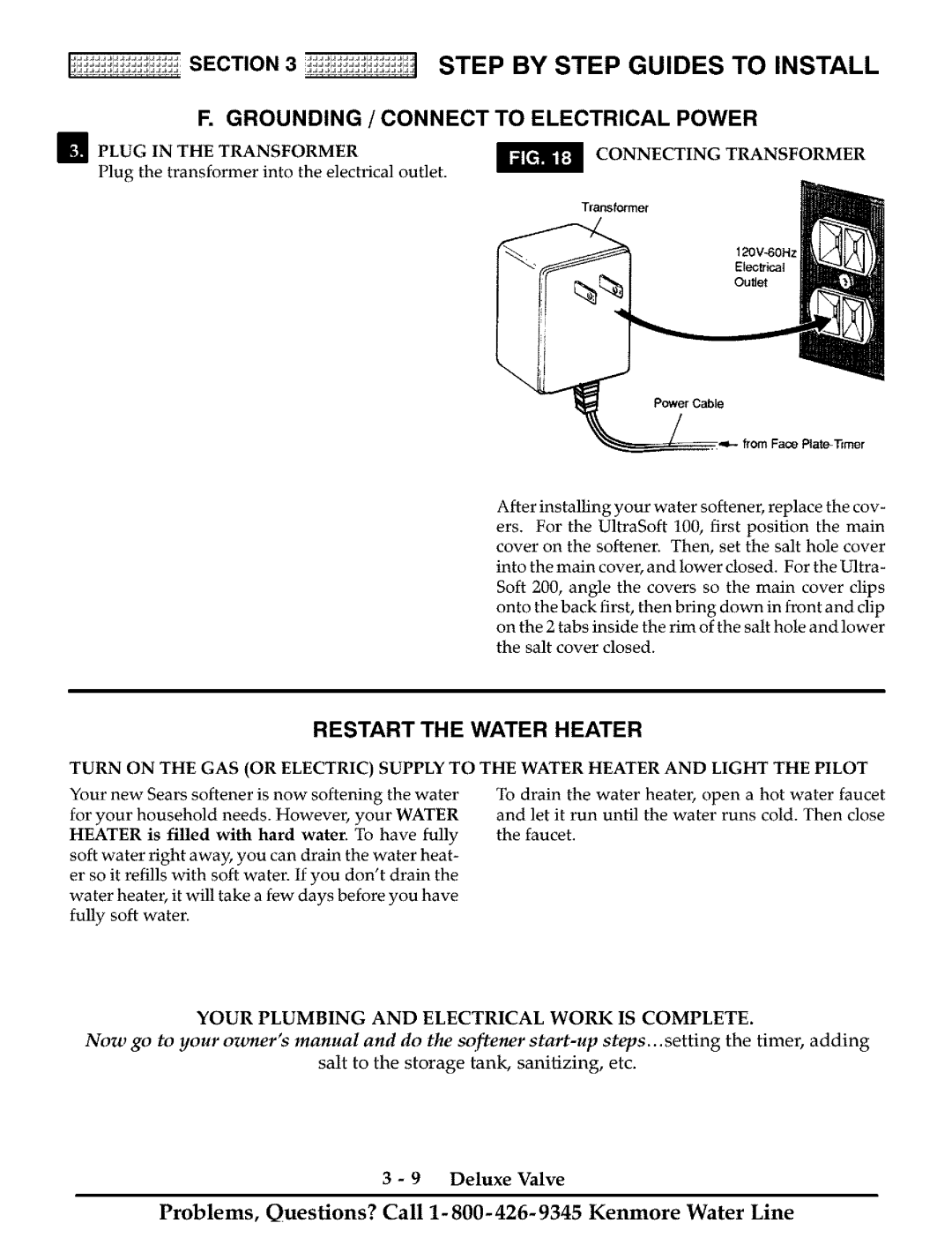 Kenmore Water System Grounding / Connect to Electrical Power, Restart the Water Heater, Transformer Connecting 