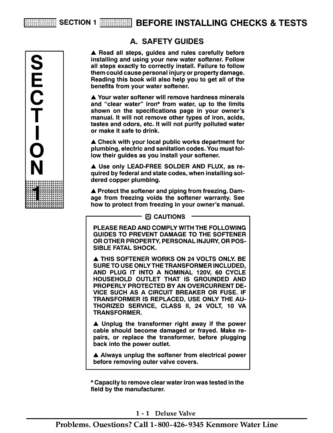 Kenmore Water System installation manual 1BEFORE Installing Checks & Tests, Safety Guides 