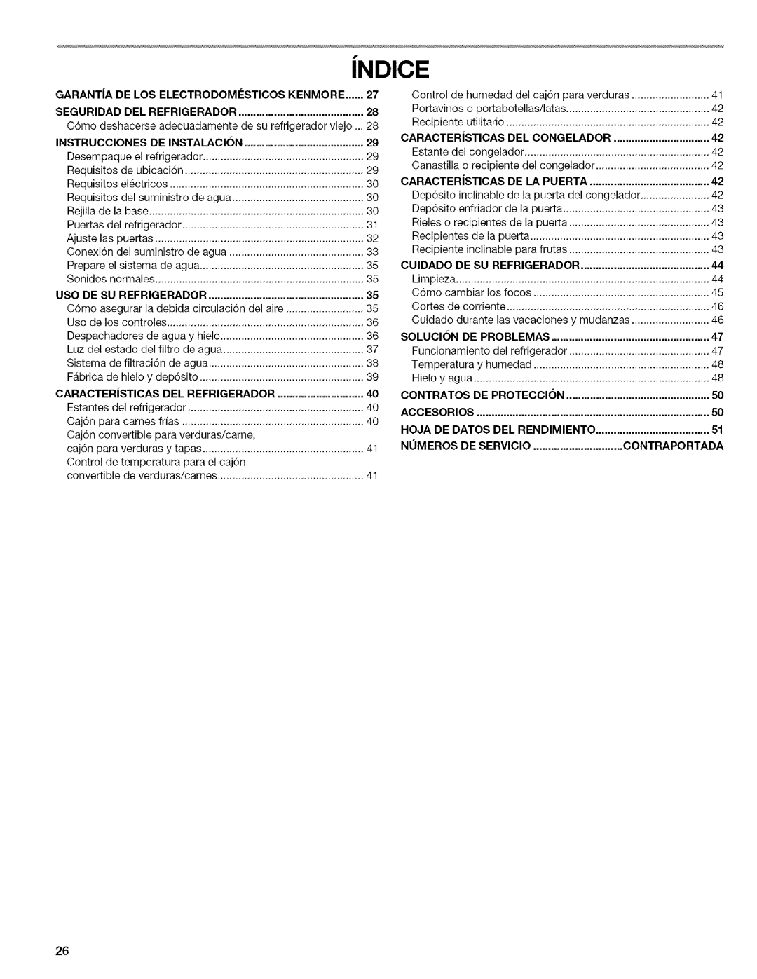 Kenmore WI0151336A manual Ndice 