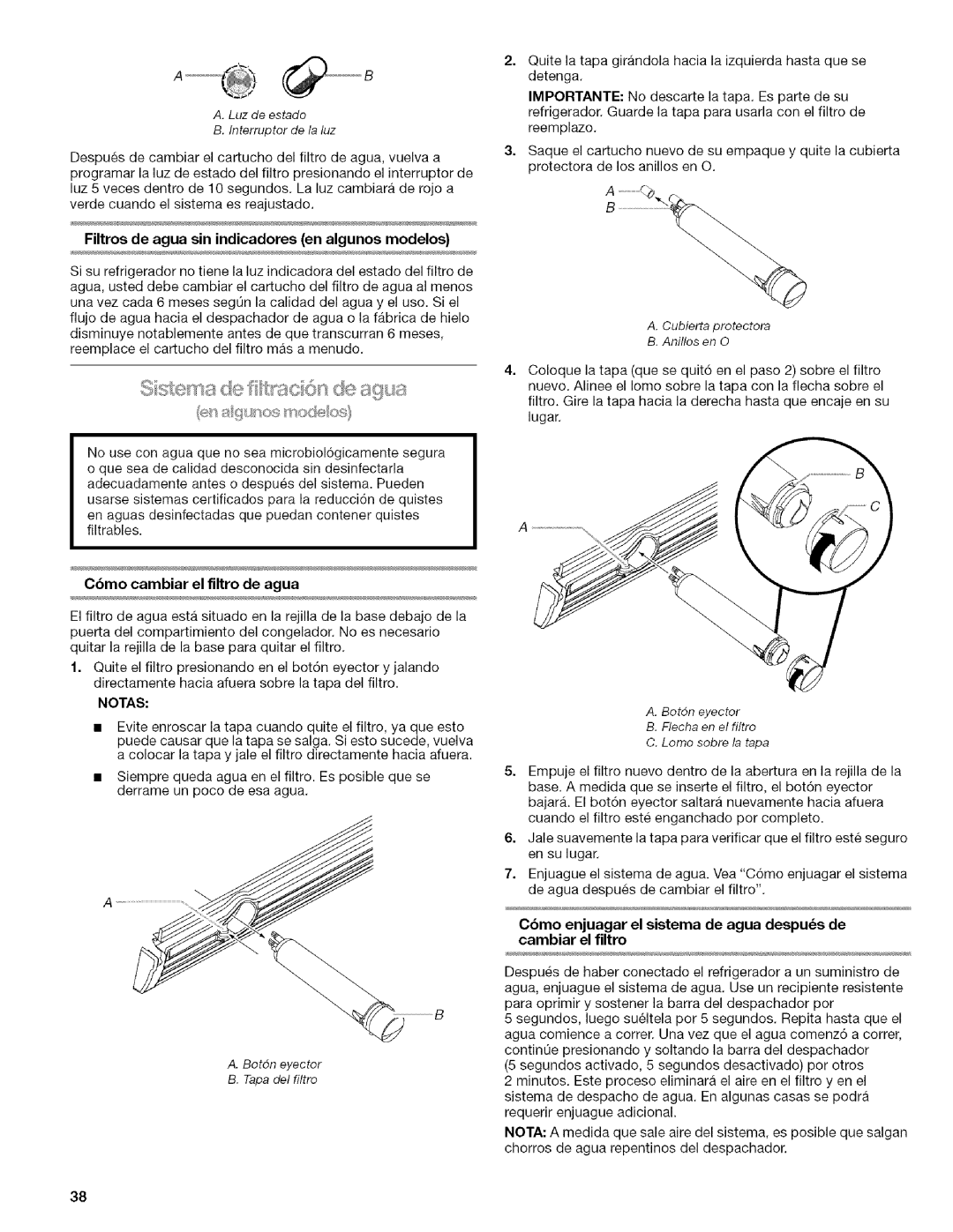 Kenmore WI0151336A manual Cbmo cambiar el flltro de agua, Filtros de agua sin indicadores en algunos modelos, Notas 