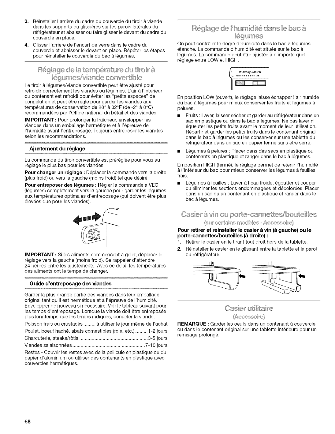 Kenmore WI0151336A manual Ajustement du rglage, Guide dentreposage des viandes 