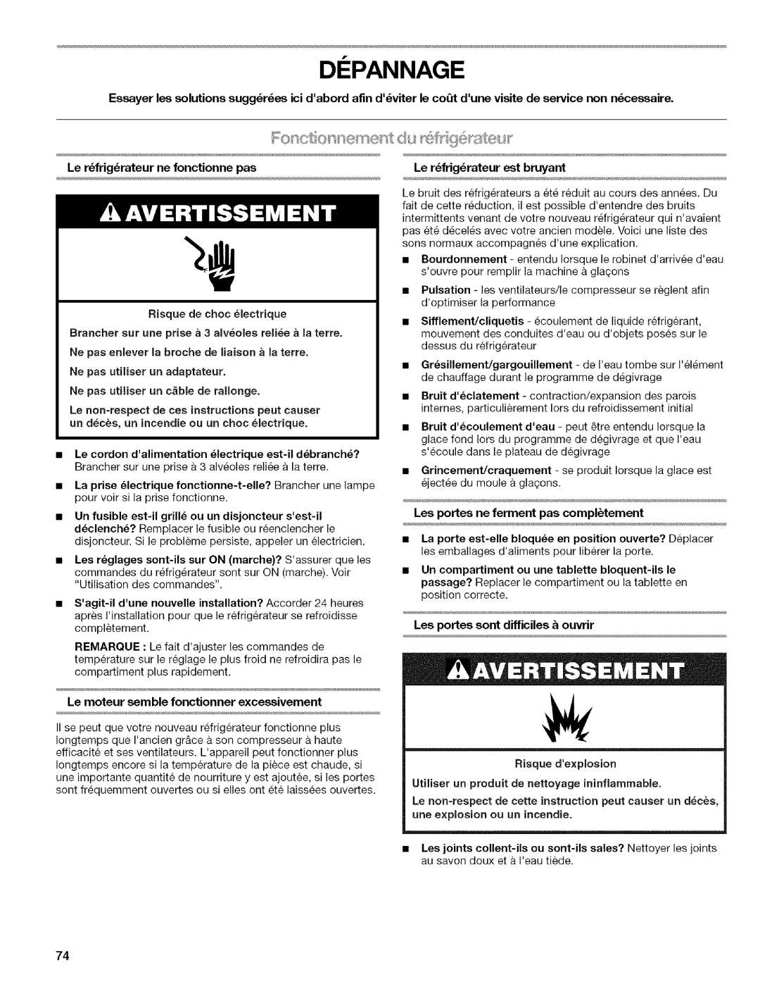 Kenmore WI0151336A Depannage, Les portes ne ferment pas compltement, Un fusible est-ilgrille ou un disjoncteur sest-il 