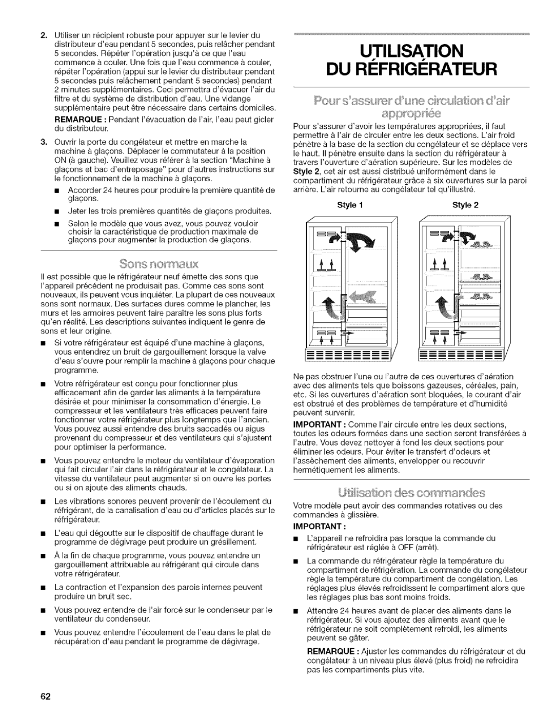 Kenmore WI0151336A manual Utilisation Du Ri Frigi Rateur, Style, Im Portant 