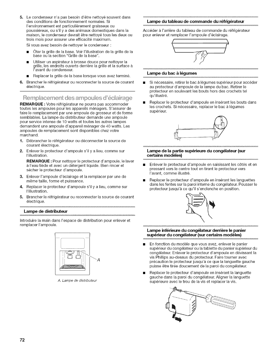 Kenmore WI0151336A manual Lampe du bac _ I_gumes 