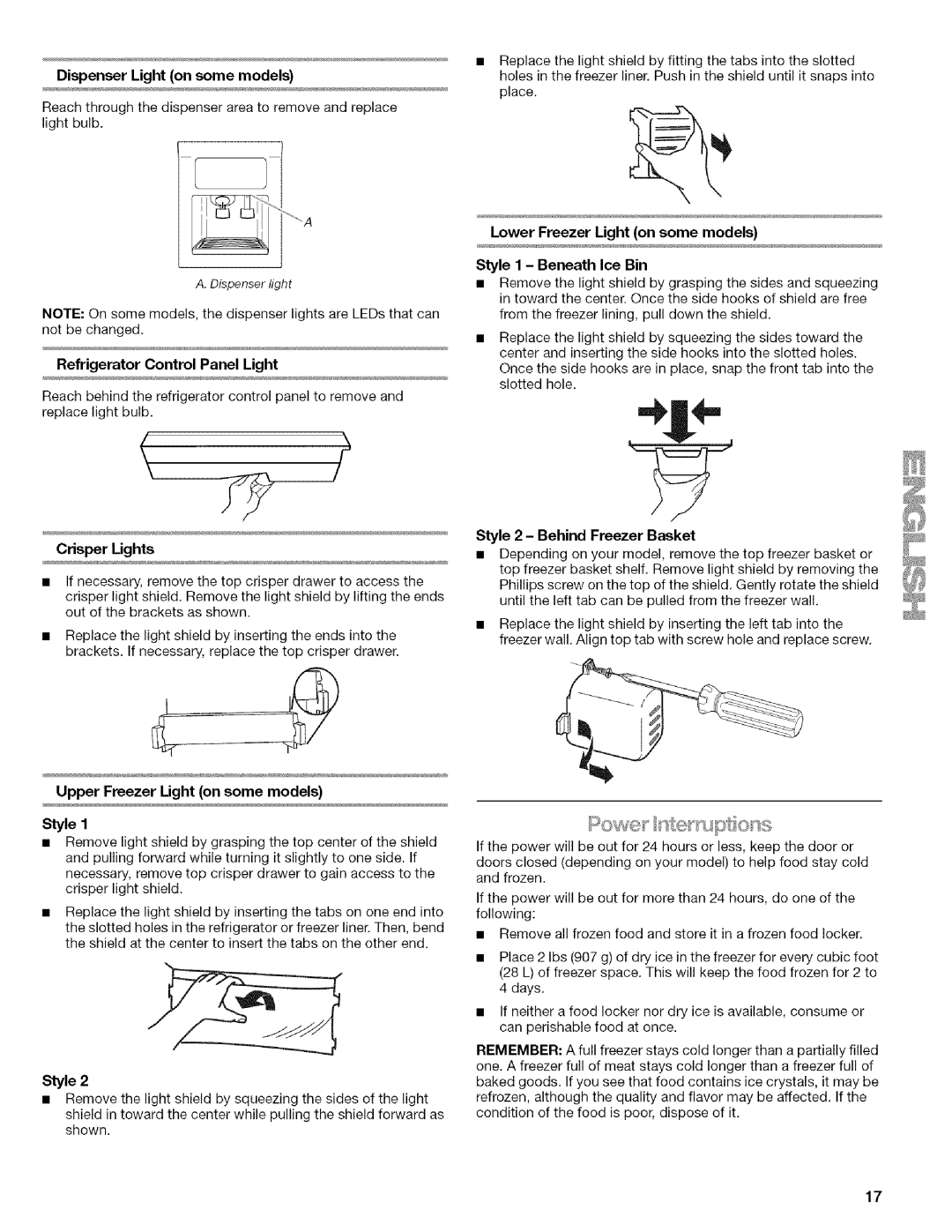 Kenmore WIOI67097A manual Lower Freezer Light on some models, Upper Freezer Light on some models 