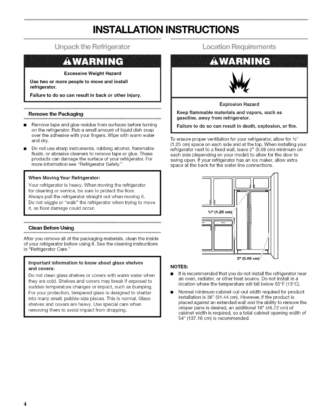 Kenmore WIOI67097A manual Clean Before Using, Important information to know about glass shelves, Explosion Hazard 