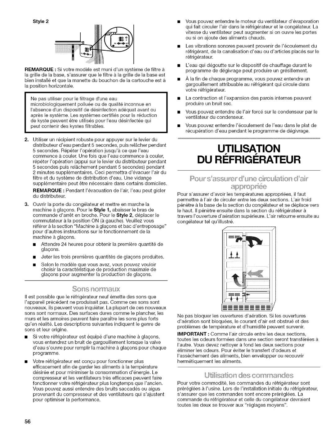 Kenmore WIOI67097A manual Utilisation DU RI Frigi Rateur 