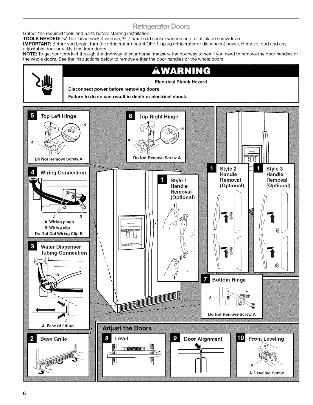 Kenmore WIOI67097A manual Optional, Level Door Alignment Front Leveling 