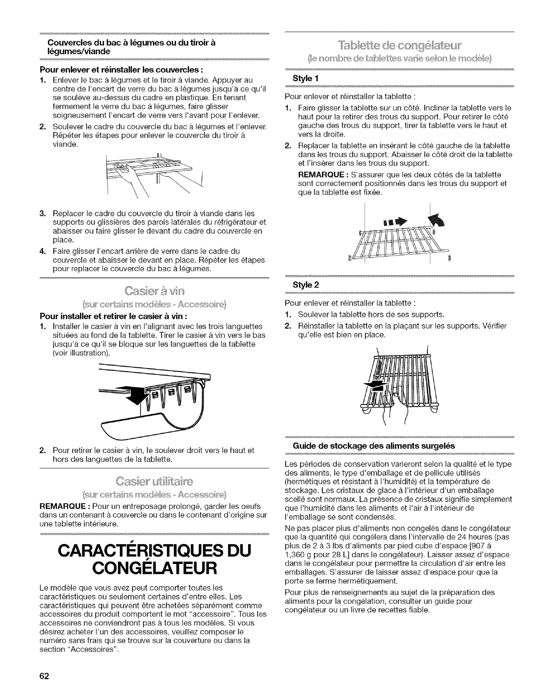 Kenmore WIOI67097A manual Caracti Ristiques DU, Couverclesdubac ILjumesou du tiroir Igumes/viande 