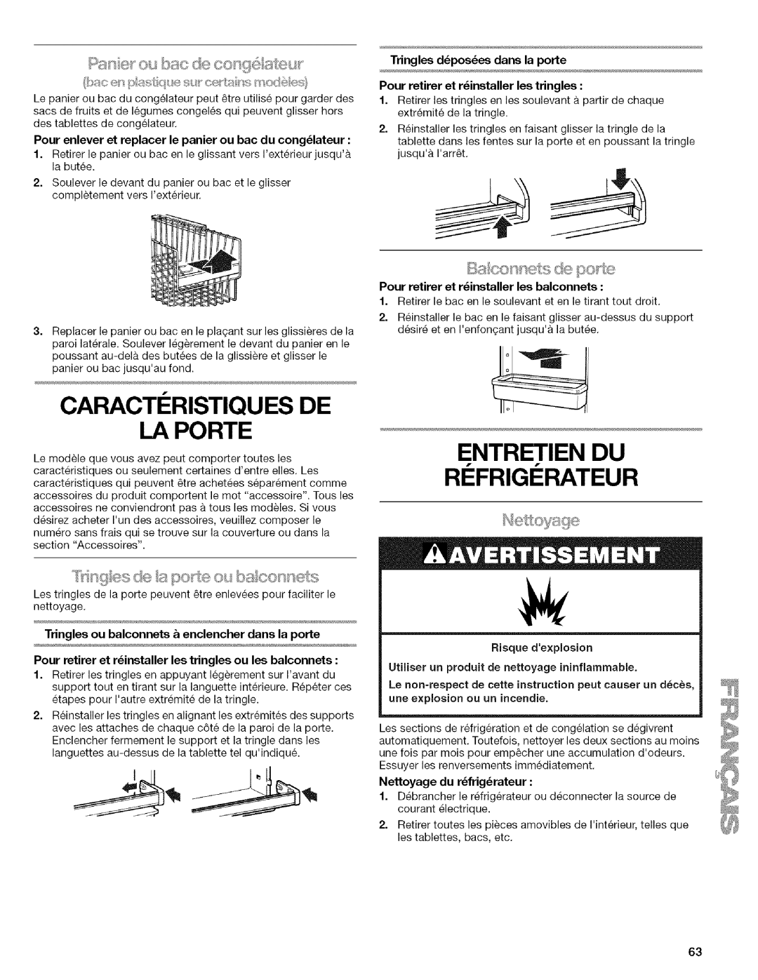 Kenmore WIOI67097A CARACTI!RISTIQUESDE LA Porte, Entretien DU RI Frigi Rateur, Ou bac de ASsu, Nettoyage du rfrigrateur 