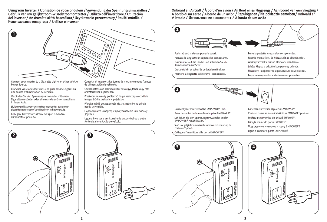 Kensington 150 manual Utilizar o Inversor, Letadle / льзование в самолетах 