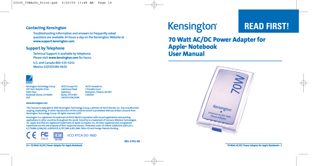 Kensington 33335 user manual Contacting Kensington, Support by Telephone, Read First 