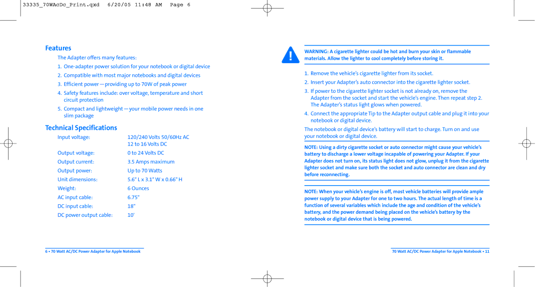 Kensington 33335 user manual Features, Technical Specifications 